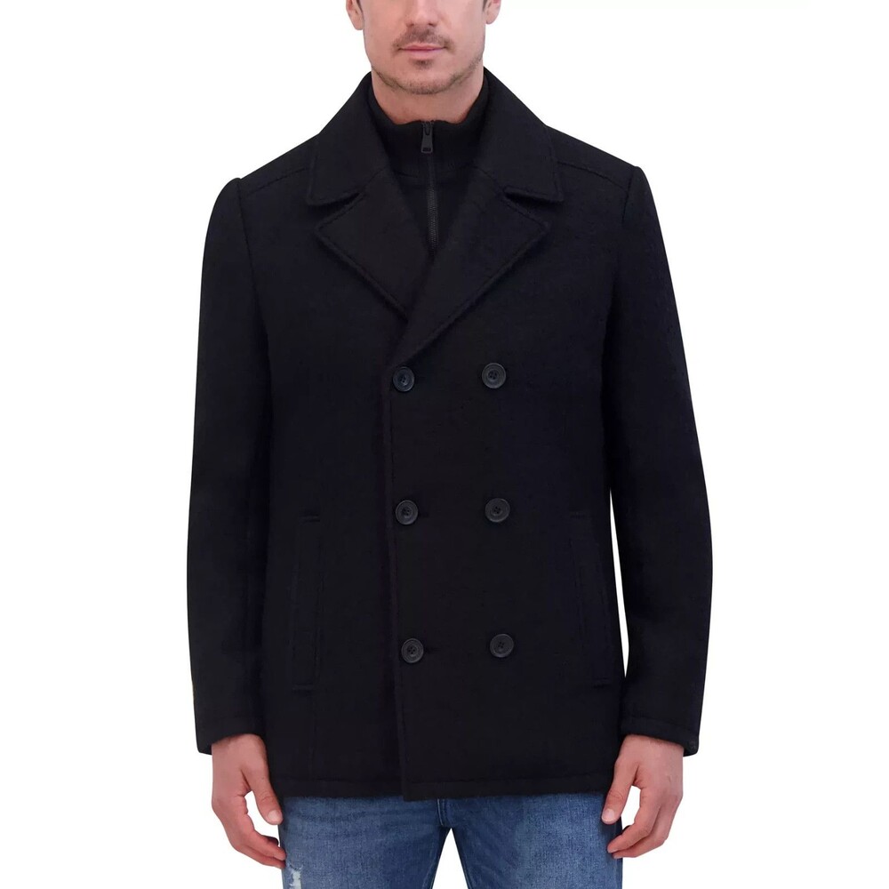 KENNETH COLE Coat Mens XXL Black Peacoat Zip Up Bib Quilted Wool $250